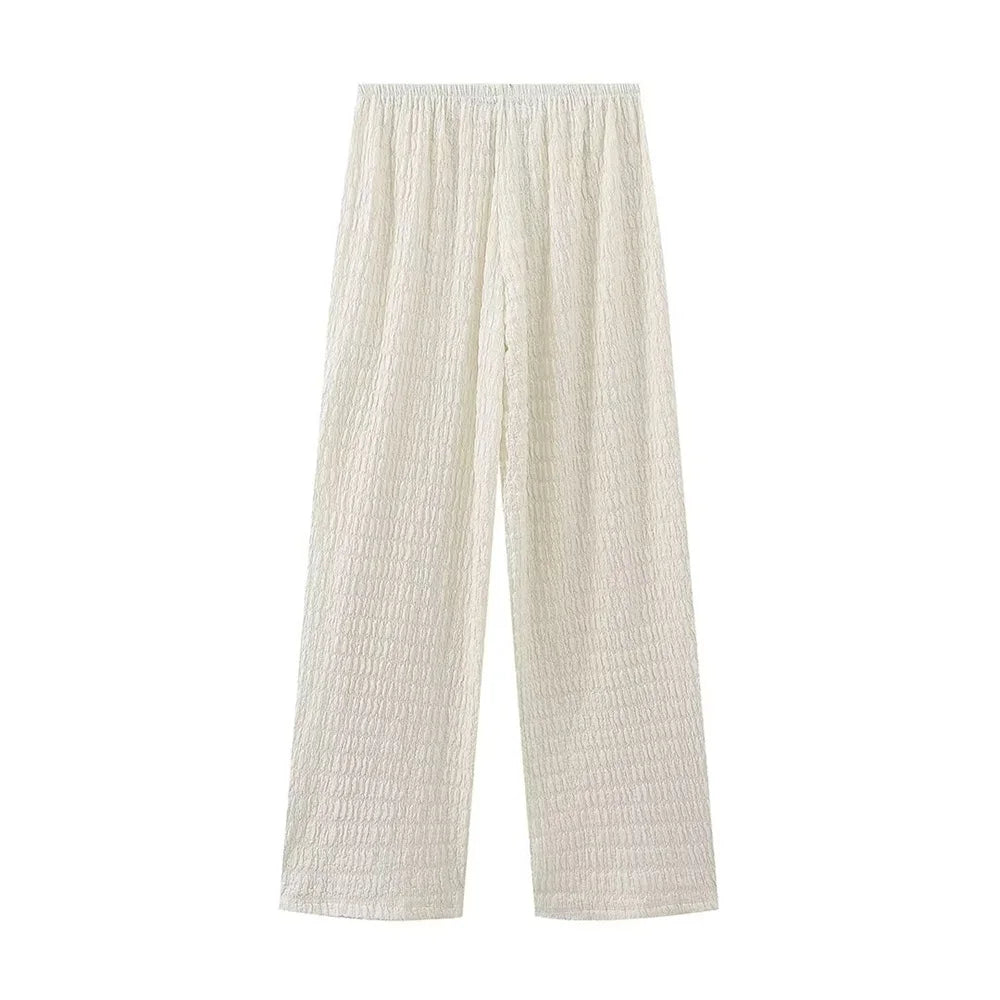 nvxiot - Spring and Summer 2024 New Women's Fashion Casual Simple and Elegant Texture Solid Color Asymmetric Top and Pants Set