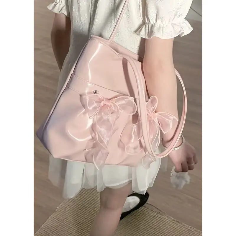 MQTIME - Fairycore Pink Y2k Shoulder Bags Women Hot Girls Bow Chic Large Capacity Handbag Ladies Harajuku Aesthetic Tote Bag 2024