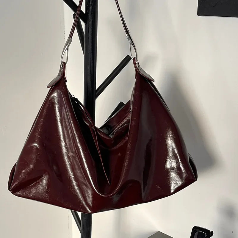 MQTIME - Burgundy Womens Tote Bag Aesthetic Vintage Fashion Advanced Leather Shoulder Bag Autumn and Winter Large Capacity Handbag
