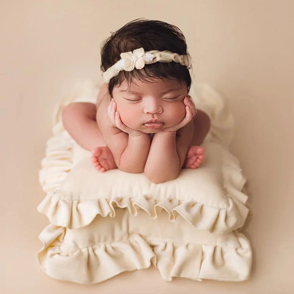nvxiot - Newborn Props For Photography Soft Skin Friendly Double-Layer Cotton Blanket/Lace Pillow/Headband Photography Accessories