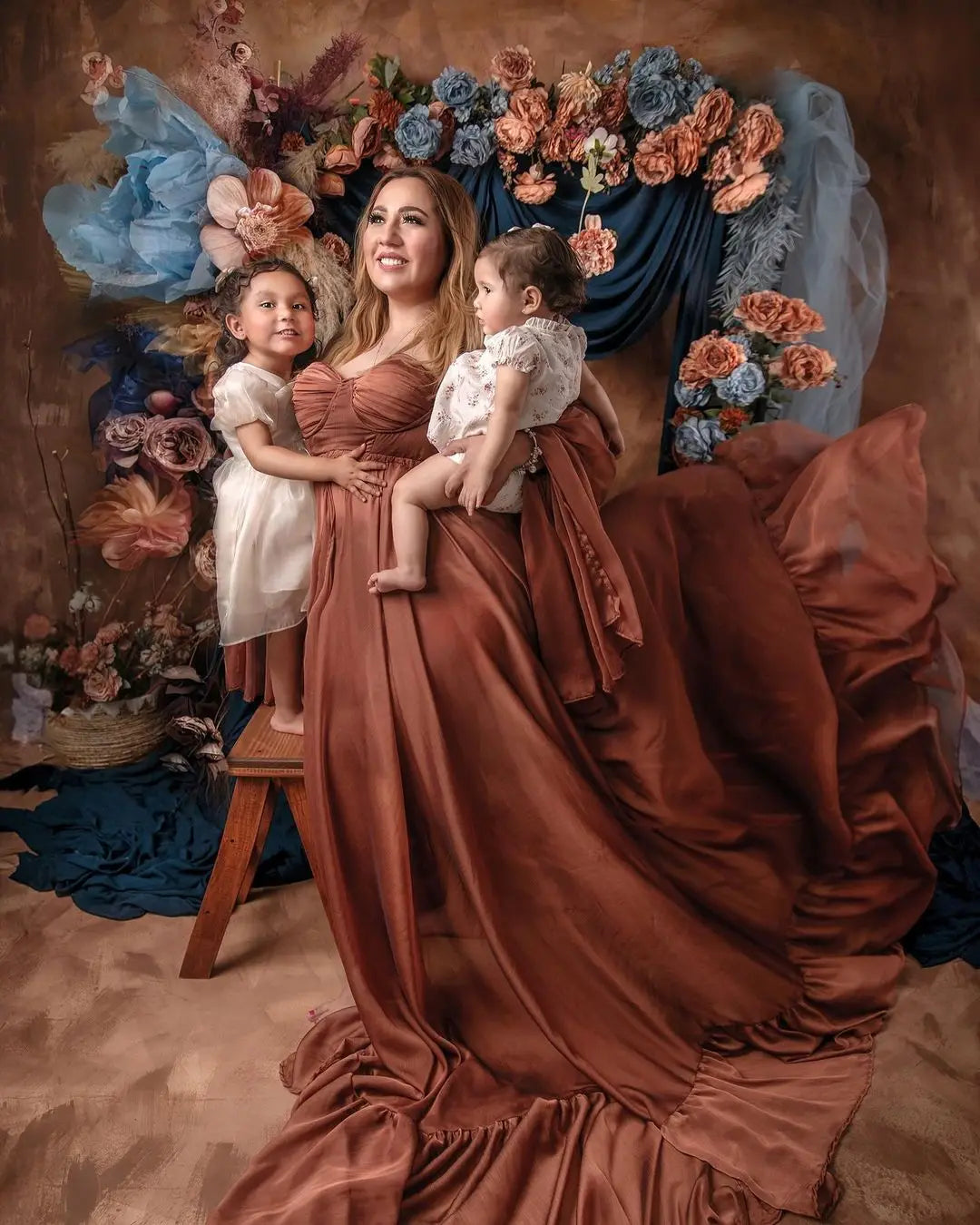 nvxiot - Vintage Brown Chiffon Maternity Photography Dress Plus Size Open Back Loose Pregnancy Gown for Photoshoot Baby Shower Robe