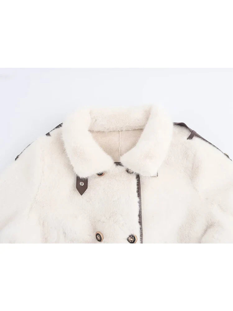 MQTIME - 2024 Women Autumn Winter Jacket Solid Beige Long Sleeve Tops Outwear Coat For Women