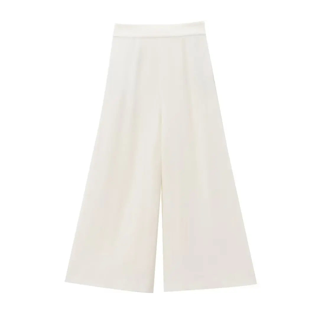 nvxiot - Women's Summer Elegant Solid Zipper Casual Pocket Button Decoration Pants Women Chic Pleated Street Wide-Leg Pant Mujer