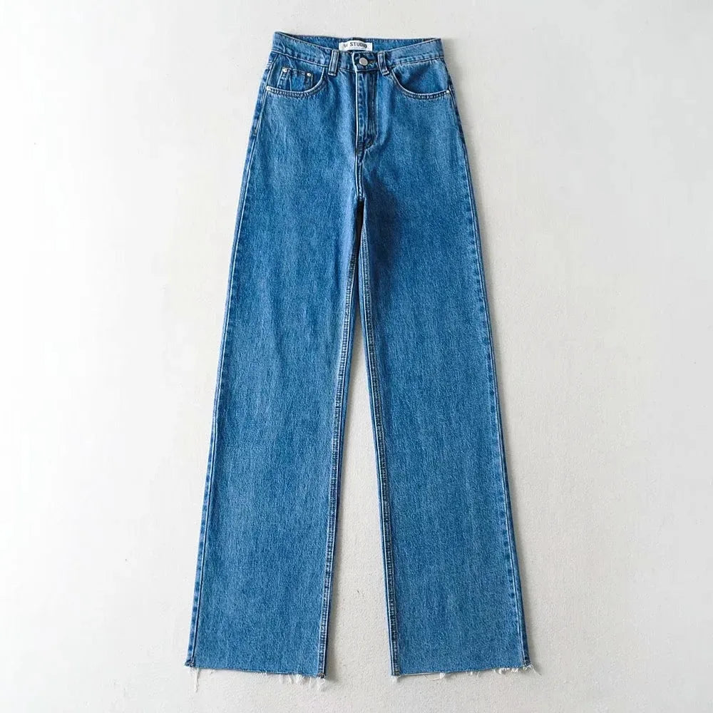 nvxiot Jeans women straight leg new high-waisted landing loose casual wide-leg pants simple street fashion women's denim trousers