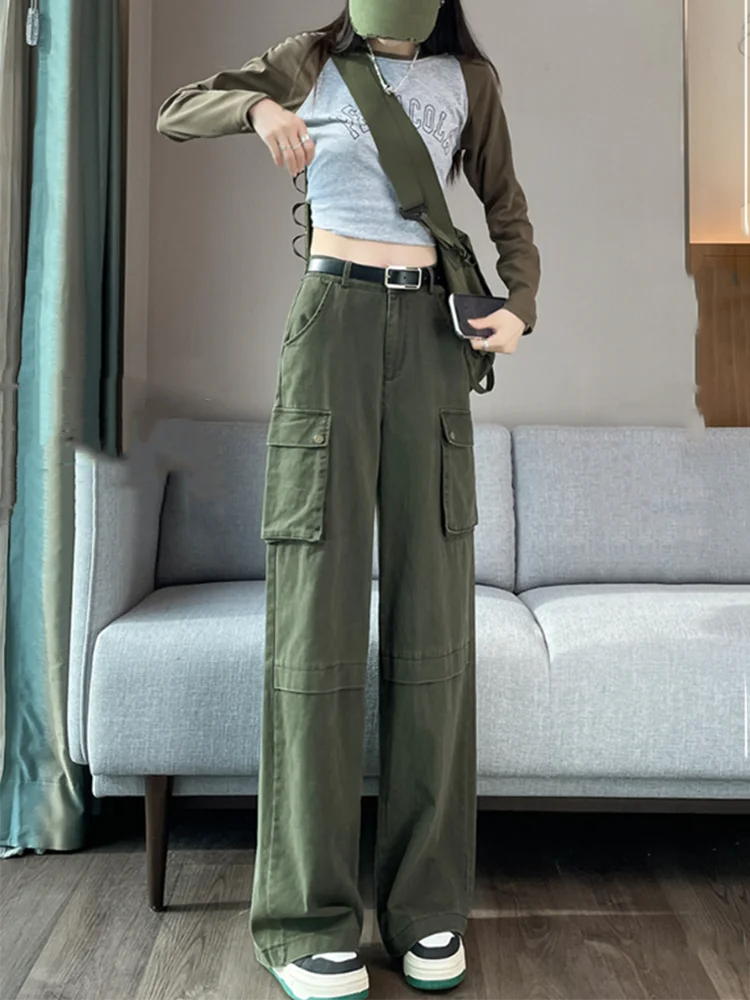 nvxiot - New Y2K Fashion Cargo Women Wide Leg Pants High Waist Chicly Pockets Female Pants Straight Casual Black Loose Trousers Lady
