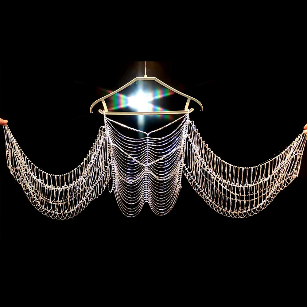 nvxiot - Sexy Luxury Maternity Photography Props Dresses Shiny Body Chain Rhinestone Tassel Skirt Photography Studio Accessories