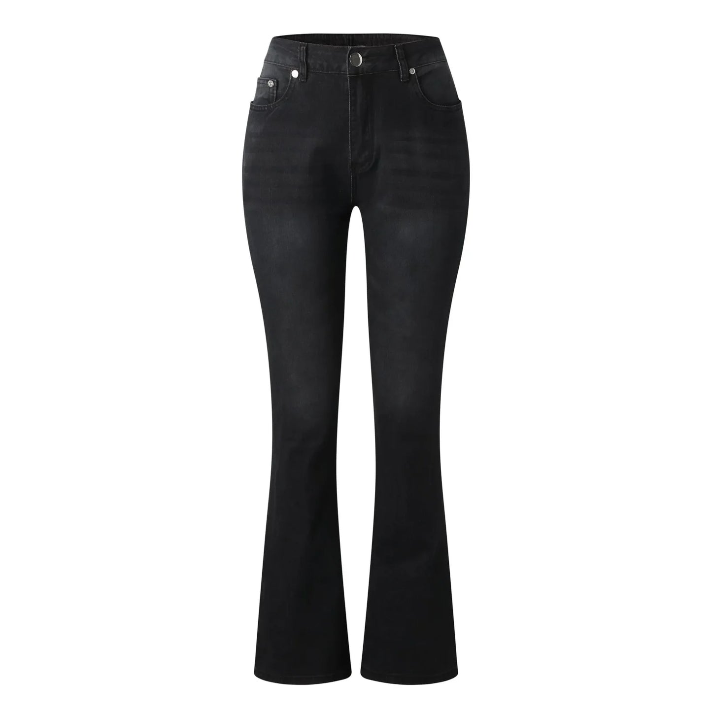 nvxiot - Vintage Skinny Black Jeans Women's Elastic Waist Slim Fit Flare Pants Elegant Female Denim Trousers Bell Bottom Streetwear