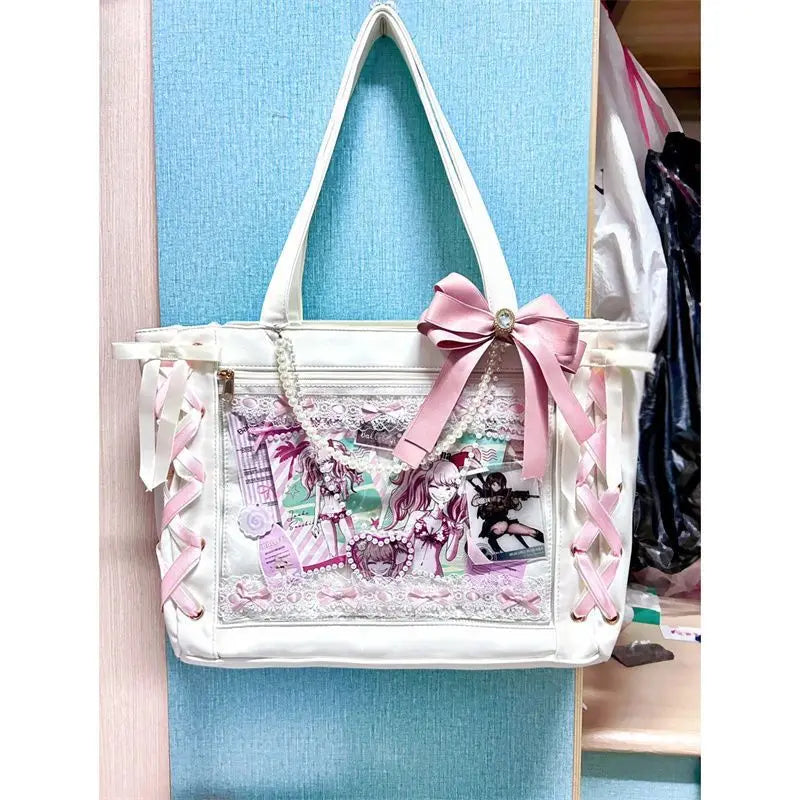 MQTIME - Sweet Lolita Pink Ita Bag Women Japanese Transparent Large Capacity Tote Bag Ladies Harajuku Kawaii Handbag Aesthetic