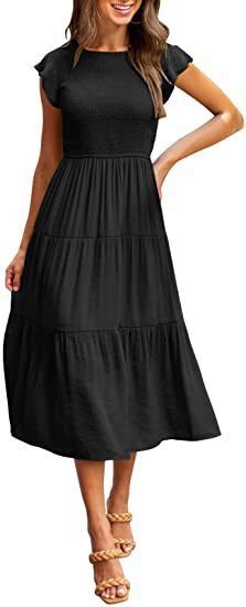 nvxiot New Maxi Dresses for Women Leisure Fashion Summer Elegant Chic Ruffle Sleeve Shirred Party Vacation Prom Dress Female Clothing