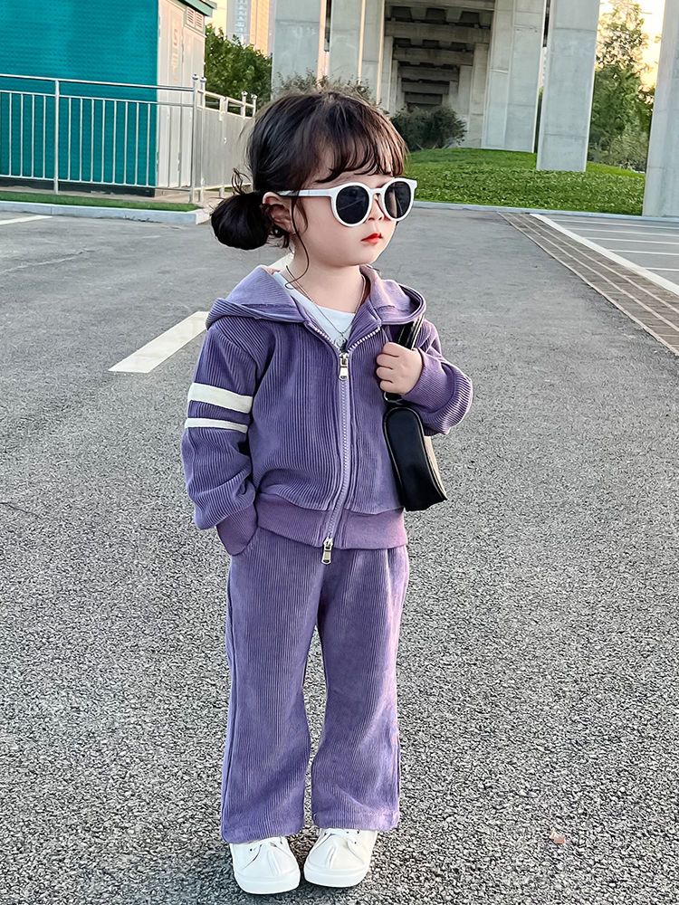 nvxiot Autumn Little Girls Children Clothing Set Two 2Pce Set Purple Hoodies Zipper Jacket +pants Baby Clothes Kids Outfits Sports Suit