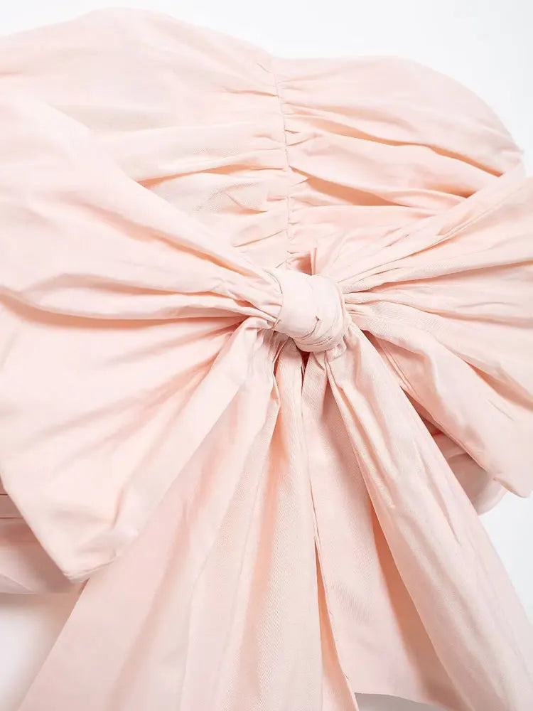MQTIME - Women's Causal Tube Tops Elegant Solid Color Sleeveless Bow-embellished Taffeta Sleeveless Y2K Pink Tops For 2024 Summer