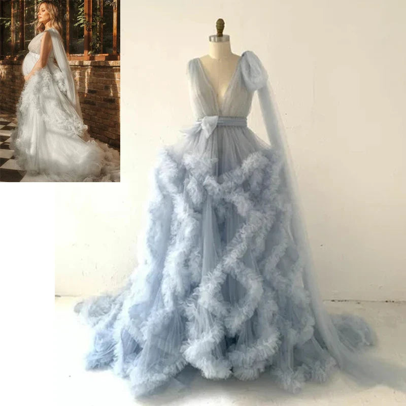 nvxiot - Blue Tulle Maternity Dress for Photo Shoot/Plus Size Maternity Gown/Baby Shower Dress/Photography Dress