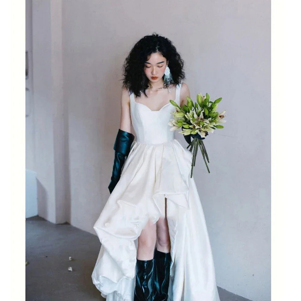 MQTIME - 2024 Summer Regular Straps Satin Long Dress Vintage Custom Made Wedding Gown Party Evening Dress Women Bridal Dresses Vestidos