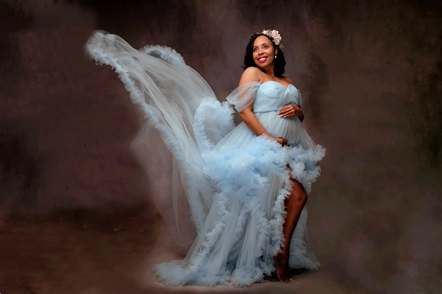 nvxiot - tulle robe photo dress Summer 3d Shoulderless Elegance Maternity Dress for Pregnant Women
