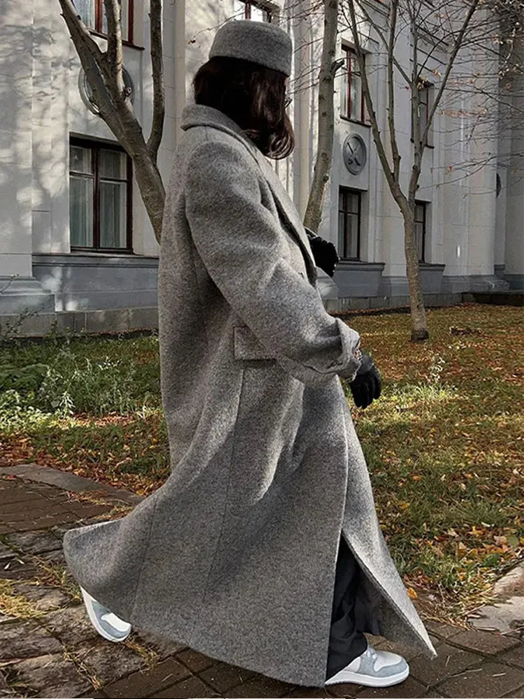 nvxiot - Solid Warm Elegant Women Coat Turn-down Collar Long Sleeve Jacket Casual Winter Autumn Long Outerwears Lady Fashion Loose Coats