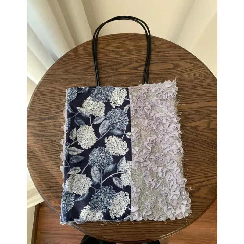 nvxiot - Fairycore Aesthetic Floral Shoulder Bags Women Hot Girls Lace Chic Canvas Tote Bag Female Vintage Harajuku Handbag Y2k