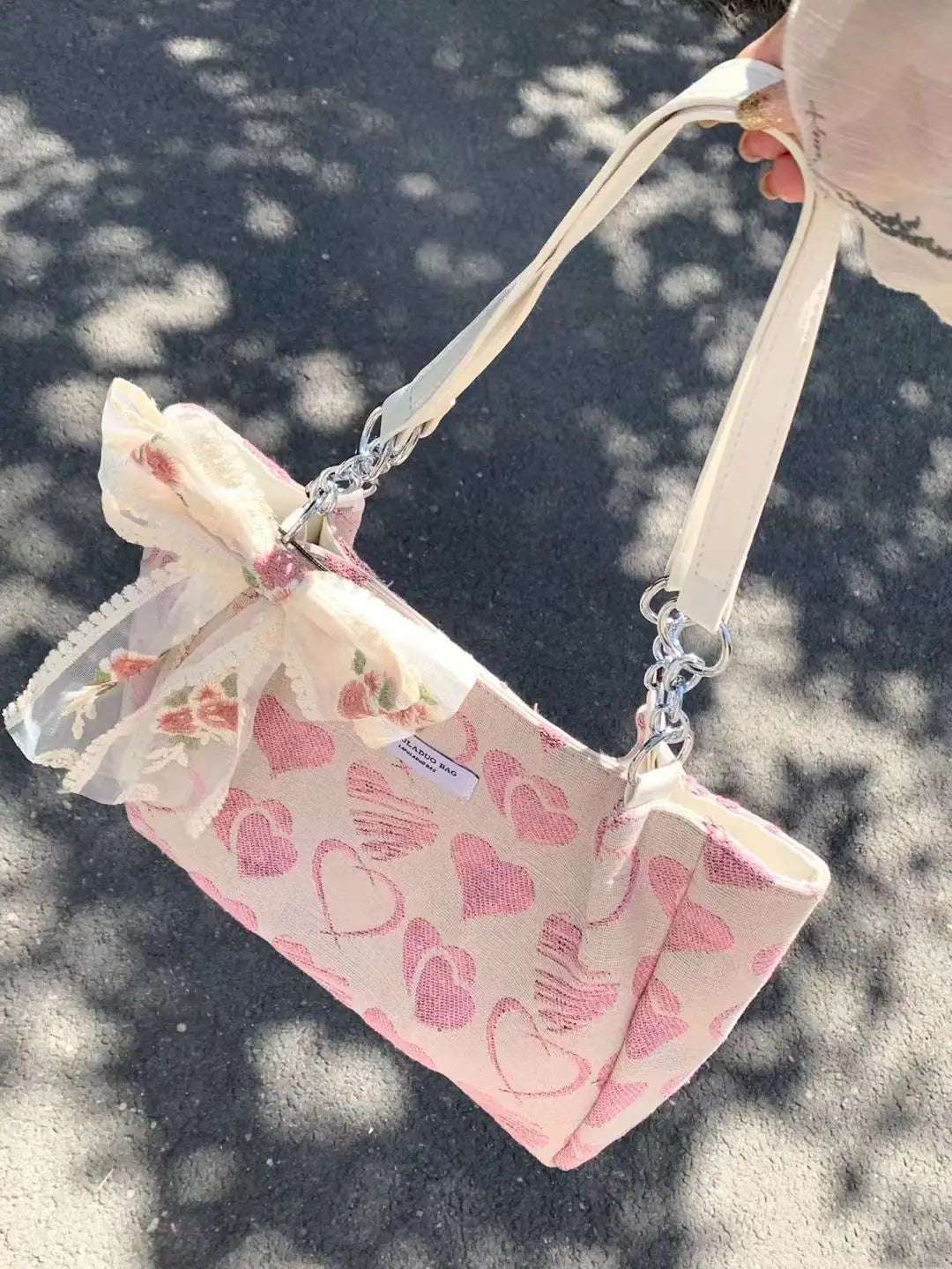 nvxiot - Harajuku Pink Handbag Women Retro Fairycore Aesthetic Heart Large Capacity Tote Bag Female Vintage Cute Shoulder Bag Y2k
