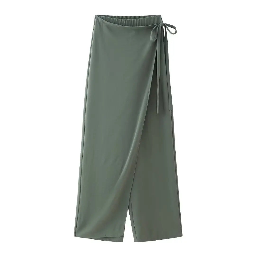 MQTIME - Summer Women's New Suits Solid V-Neck Sleeveless Off Shoulder Top+Side Bow Lace-Up Decoration Elastic Waist Pant Mujer