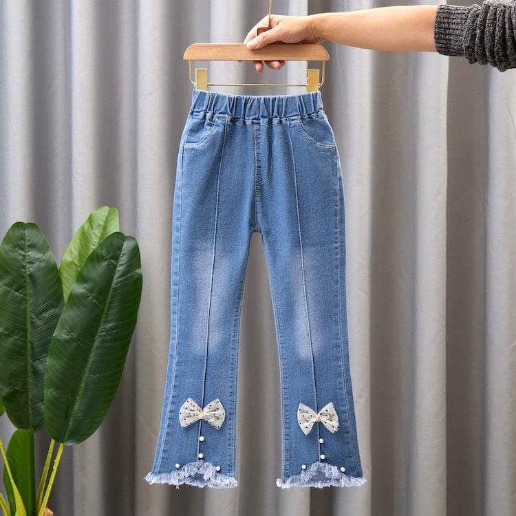 nvxiot Child Girls Casual Jeans Toddler Clothes 2 To 10 Years Fashion Kids Denim Pants Summer High Waist Trousers Blue Size 3T 6T 7T 8T