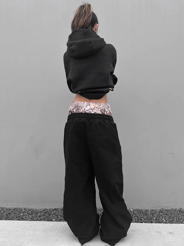 MQTIME - Weird Puss Fake Two-Piece Sweatpants Women Patchwork Trousers Casual Autumn Fashion Loose Sporty Wild Basic Street Long Bottom