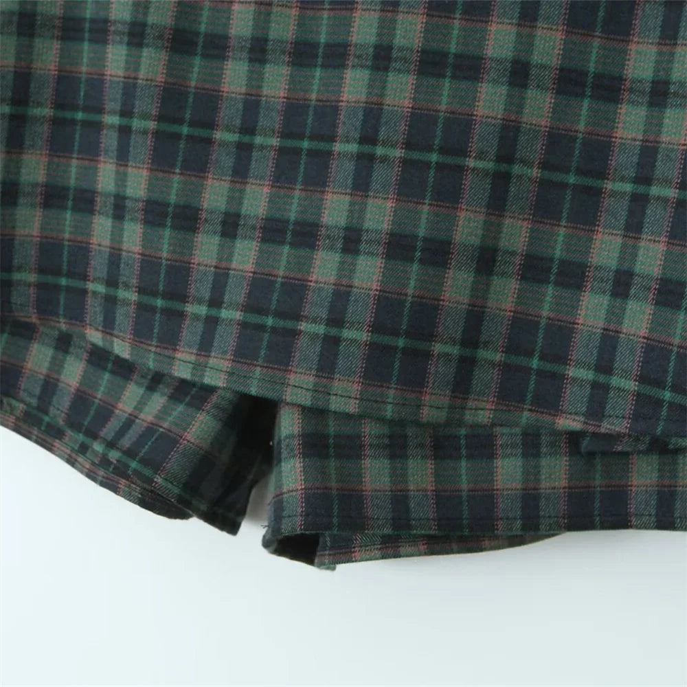 MQTIME - 2024 Summer New Product Women's Retro Slim Fit Temperament Anti Shining A-line Mid Waist Plaid Half skirt