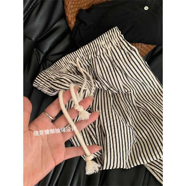 nvxiot - Striped Pants For Women In Summer Loose Slim Casual Wide Leg Straight Leg Long Pants
