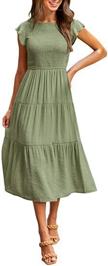 nvxiot New Maxi Dresses for Women Leisure Fashion Summer Elegant Chic Ruffle Sleeve Shirred Party Vacation Prom Dress Female Clothing