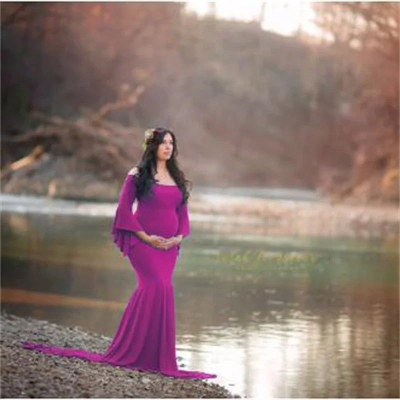 nvxiot - Stylish Maternity Dress Clothes Baby Shower Photoshoot Party Pregnant trailed Dress For Women