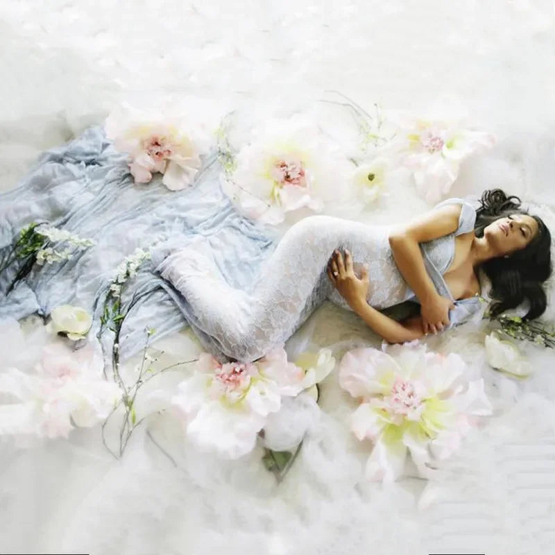 nvxiot - Lace Maternity Gown Dress Pregnant Clothes Photography Props Perspective Sexy Photo Shoot Women Trailing Dress Mother Vestidos
