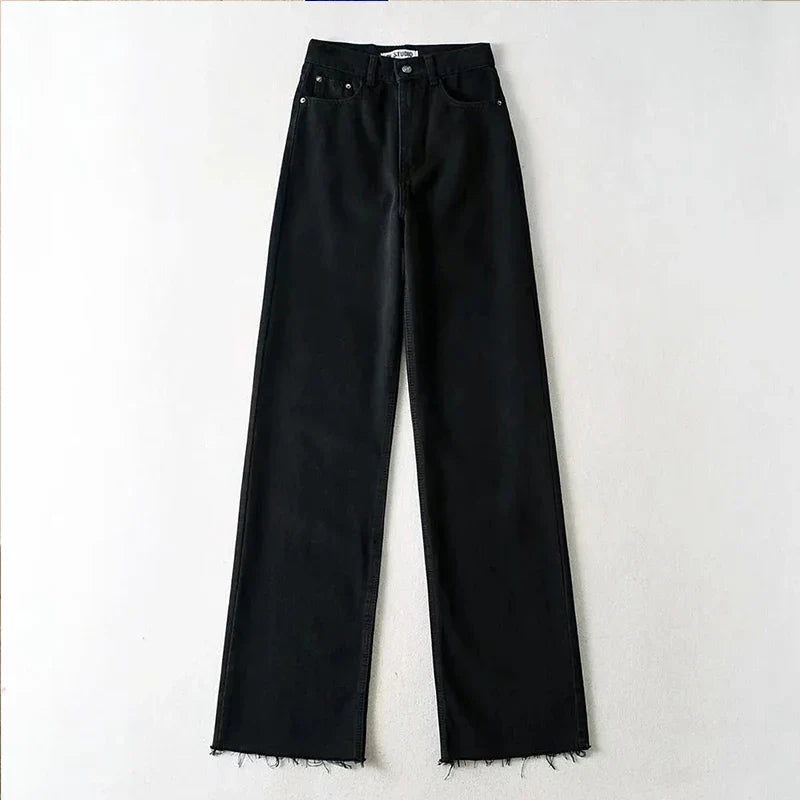 nvxiot Jeans women straight leg new high-waisted landing loose casual wide-leg pants simple street fashion women's denim trousers