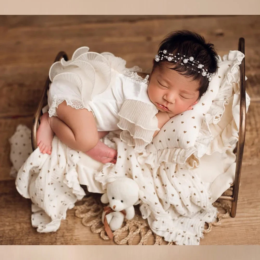 nvxiot - Newborn Props For Photography Soft Skin Friendly Double-Layer Cotton Blanket/Lace Pillow/Headband Photography Accessories