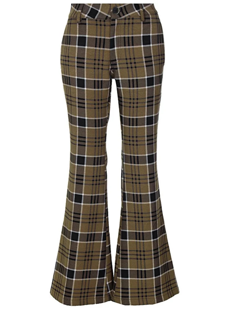 nvxiot - Y2k Flare Pants Women Gyaru Plaid Print Slim Fit Casual Straight Leg Pants Summer Clothes for Women Fashion Trousers
