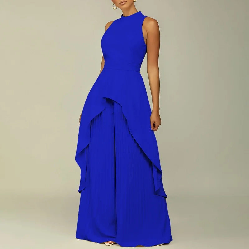 nvxiot Women Solid Color Irregular Top And Pleated Trousers Two Piece Set Vintage Streetwear Female Pleated Wide Leg Pants Fashion Suit