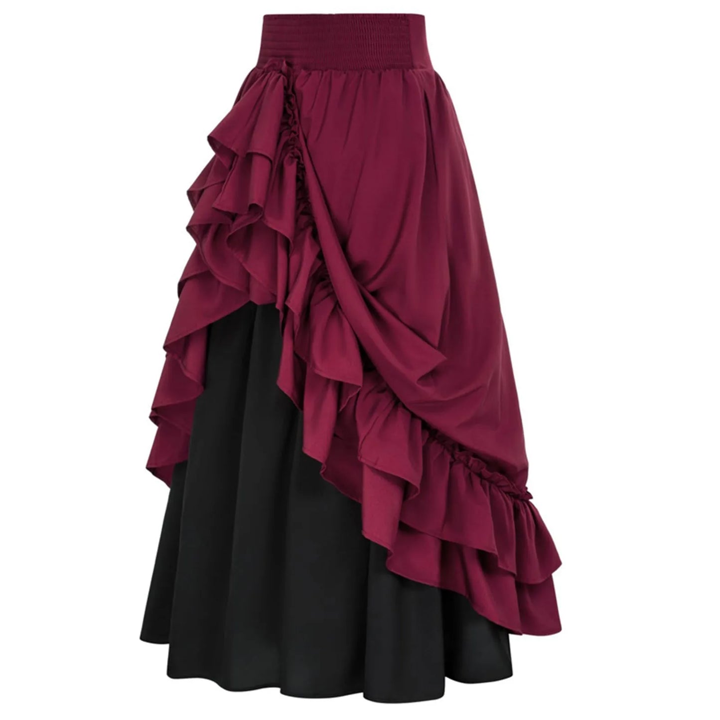 MQTIME - Medieval Skirts Women Retro Layer Ruffled High Waist Maxi Skirt Halloween Cosplay Costume Casual Patchwork Drawstring Skirt