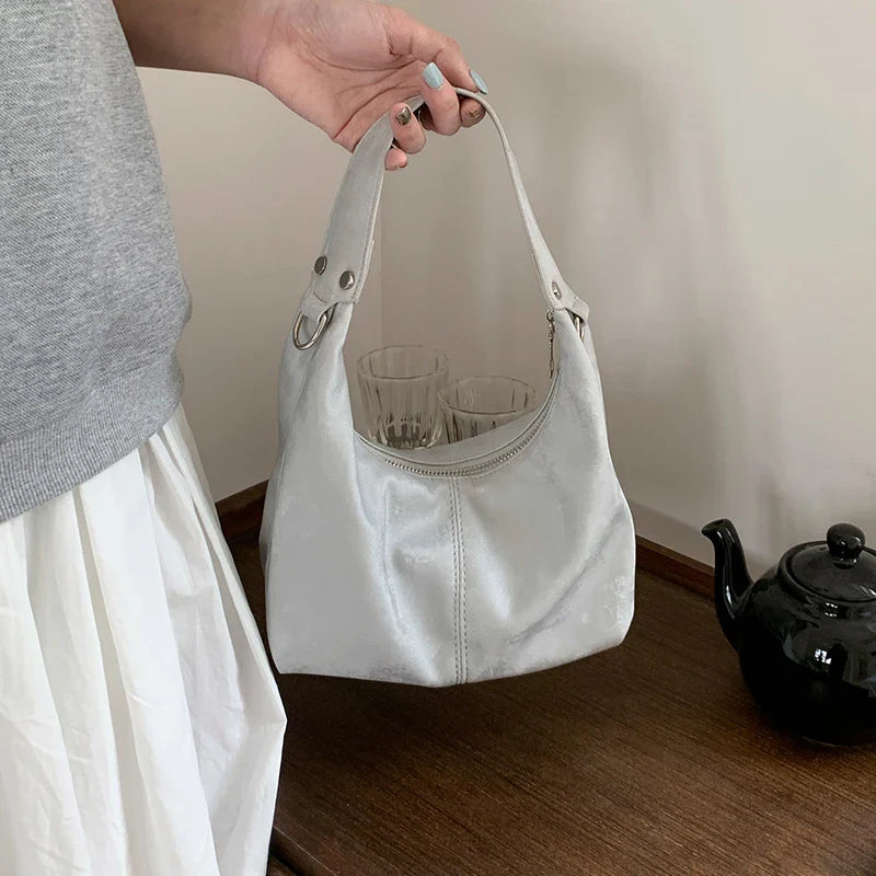 nvxiot - Elegant Pink Shoulder Bag for Women Luxury Designer Soft Fashion Handbag Exquisite Literary Solid Color Female Armpit Bag