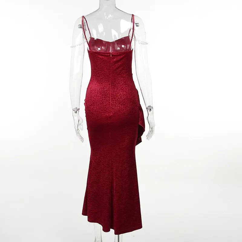 nvxiot New Retro Elegant Women Spaghetti Strap Sexy Prom Dress Strapless Bodycon Slim Red Dinner Party Long Dresses Female Summer