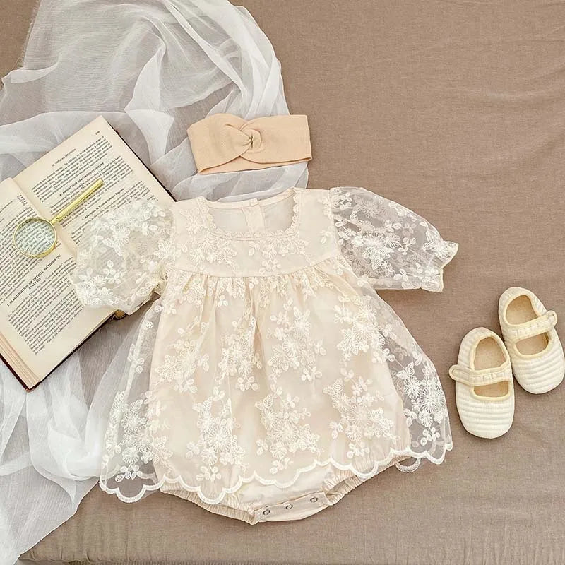 MQTIME - 2024 Summer Newborn Baby Girl Clothes Embroidered GIrl's Skirt Romper Puff Sleeve Princess Climbing Dress Clothing for 0-2Y
