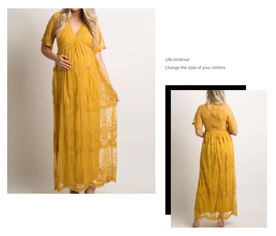 MQTIME - Summer Maternity Lace Dress Maternity Dresses for Photography Pregnant Wedding Sexy Dress
