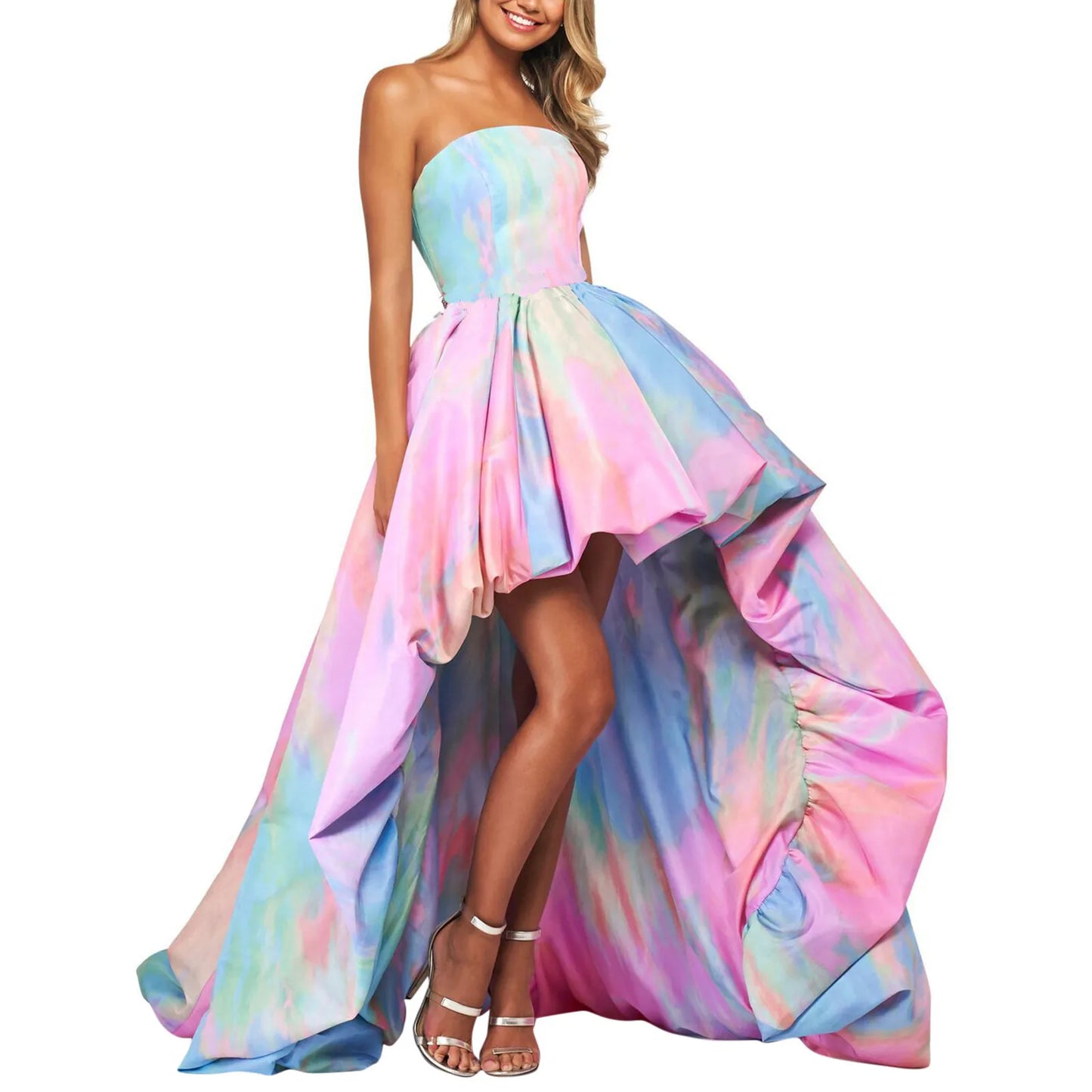 MQTIME - Fashion Sexy Girls Birthday Dress Rainbow Frock Pleated Backless Lace Up Strapless Maxi Party Evening Dress Cocktail Femme Robe