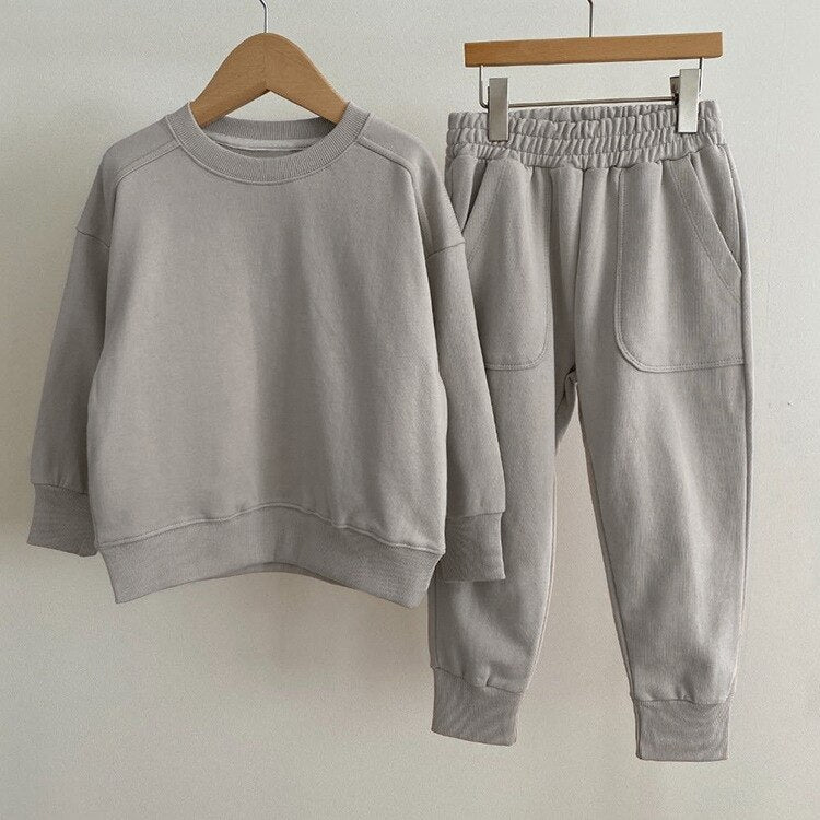 nvxiot Spring Korean Children's Suit Casual Unisex Comfortable Solid Color Sweater Pants Suit Autumn Sweater Top Pants Sports Suit