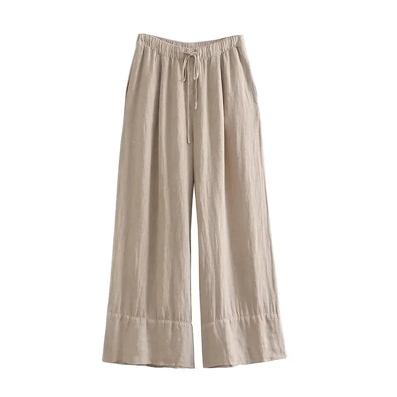 MQTIME - Casual Halter Tank Top Pants Set Women Sexy Sleveless Backless Cropped Top Drawstring Wide Leg Trouser 2024 Summer Women's Suit