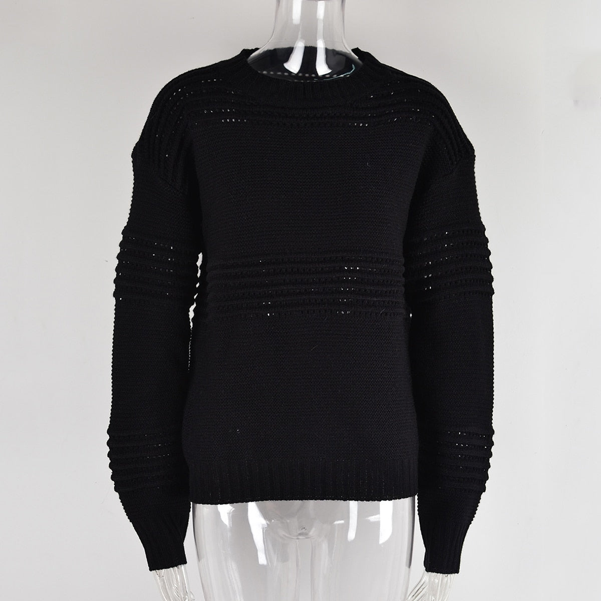 nvxiot Basic Casual Knitted Sweater Winter Women Hollow Out O Neck Fashion Black Pullover Jumper Mujer Clothing Long Sleeve