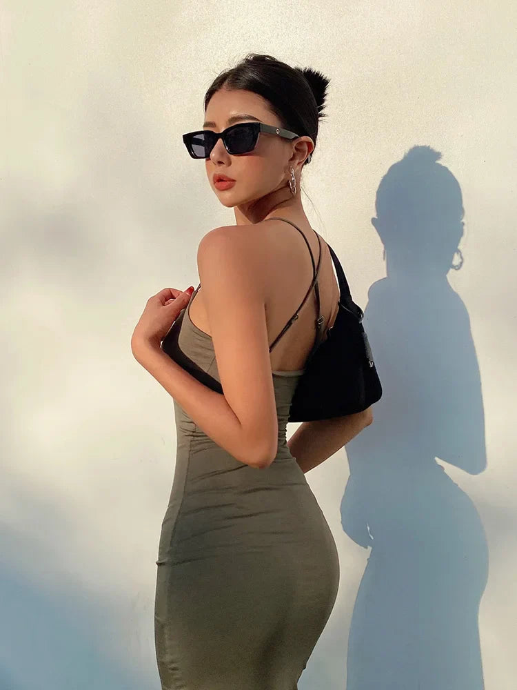 MQTIME - Black Birthday Dress Sexy Girl Tank Vest Dress Backless Tight Split Robe Beach Dresses Hip Split Mid-length Long Maxi Dresses