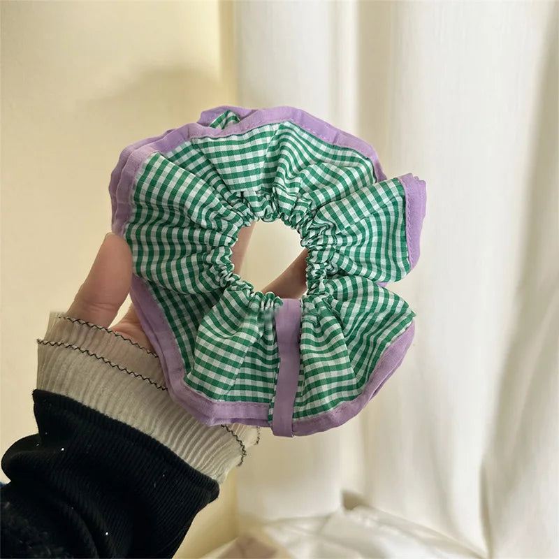 nvxiot - Retro Korean Flower Lace Scrunchies Four Layer Women Girls Exquisite Elastics Plaid Large Intestine Hair Holder Sweet INS Access