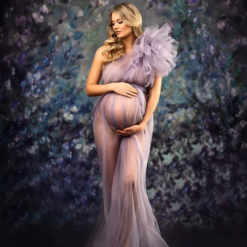 nvxiot - See Through Sexy Maternity Photoshoot Dresses One Shoulder Pregnant Women Photography Props Gowns Premama Evening Bathrobe Tulle