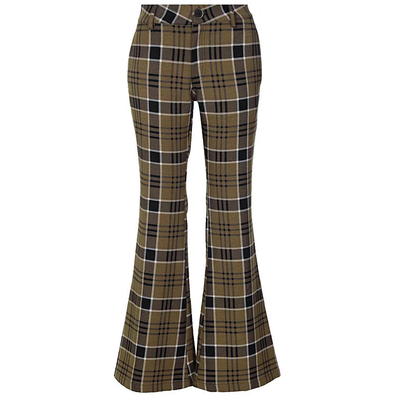 nvxiot - Y2k Flare Pants Women Gyaru Plaid Print Slim Fit Casual Straight Leg Pants Summer Clothes for Women Fashion Trousers