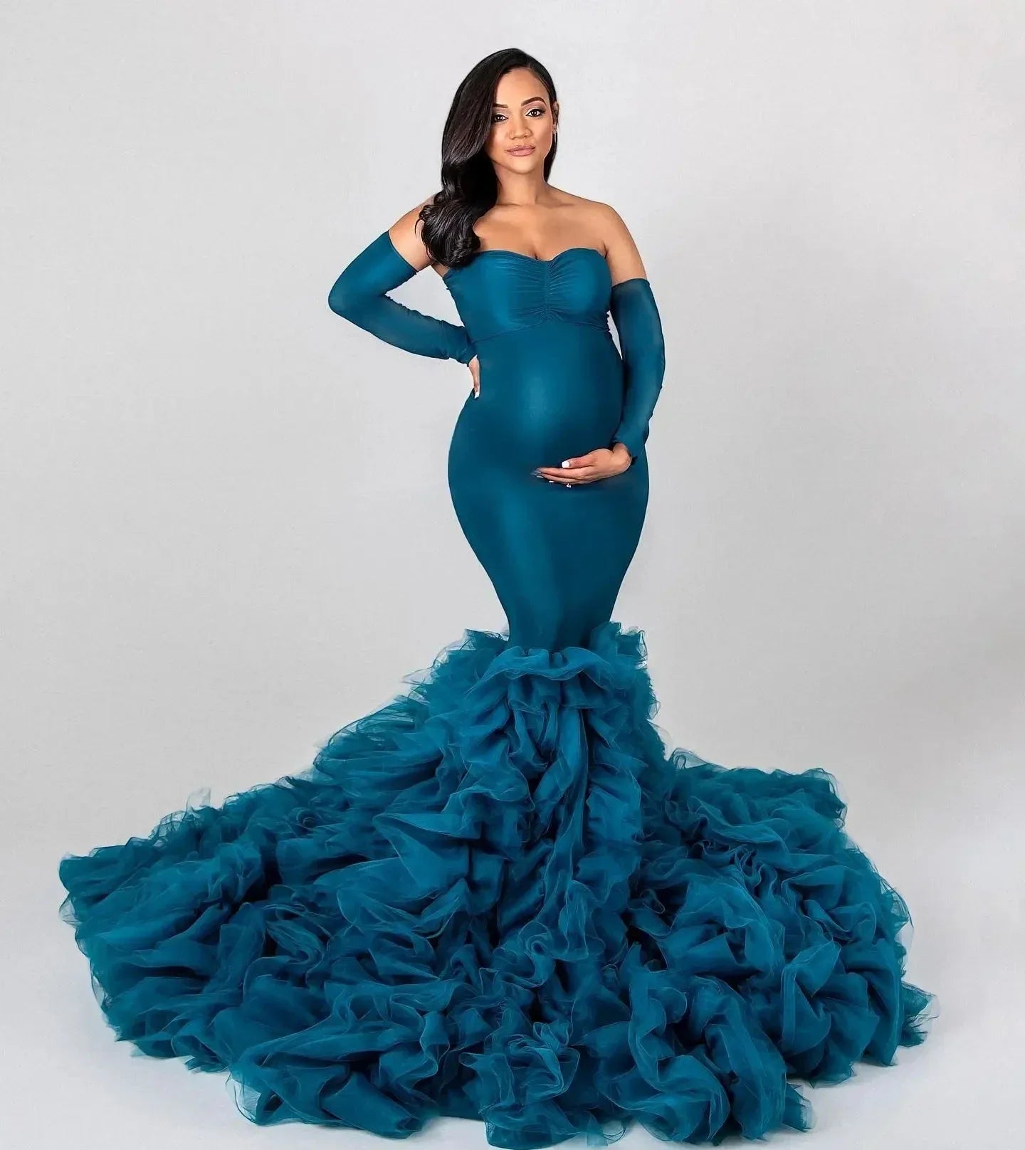 nvxiot - Mermaid Maternity Robes for Photo Shoot Off Shoulder Sweetheart Foto Gowns Sexy Spandex Baby Shower Dresses
