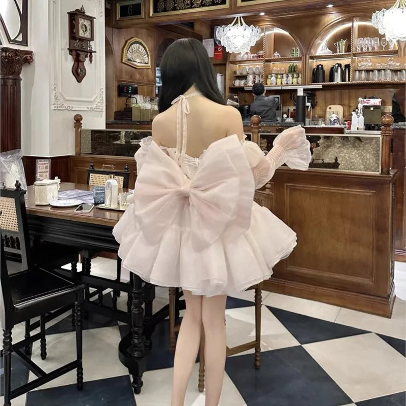 MQTIME - Birthday Little Dress Sweet Pink Women's Bubble Skirt Sense