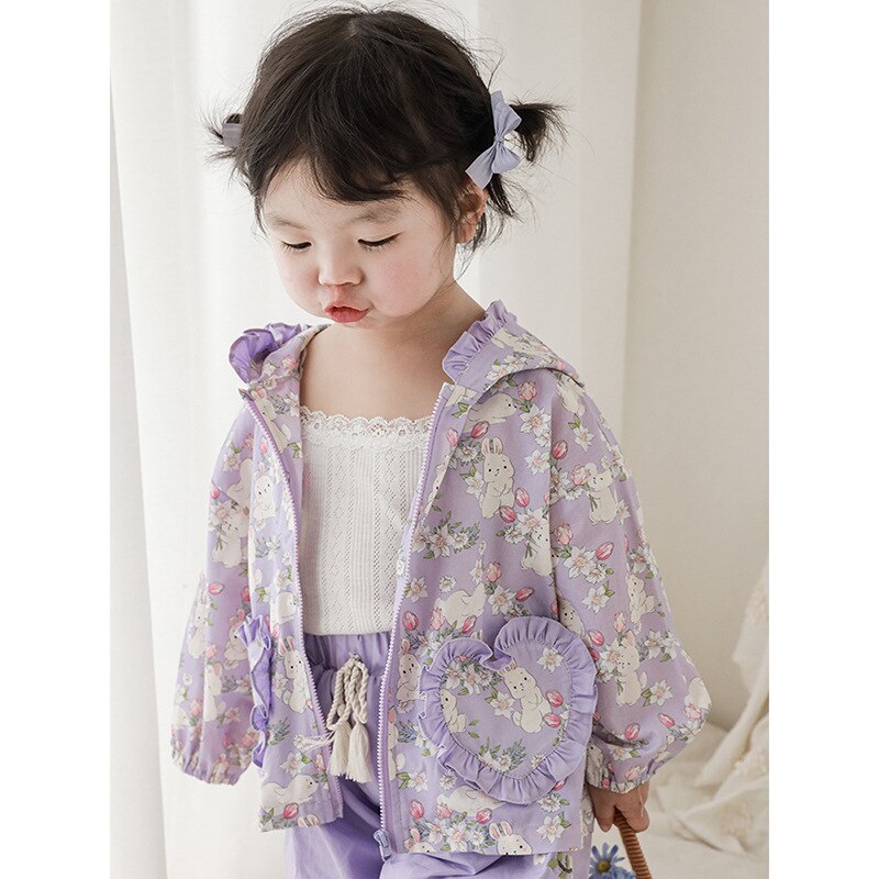 nvxiot Girls' Purple Rabbit Series Suit Spring Shirt Children's Fresh Coat Top Baby Skirt Shorts