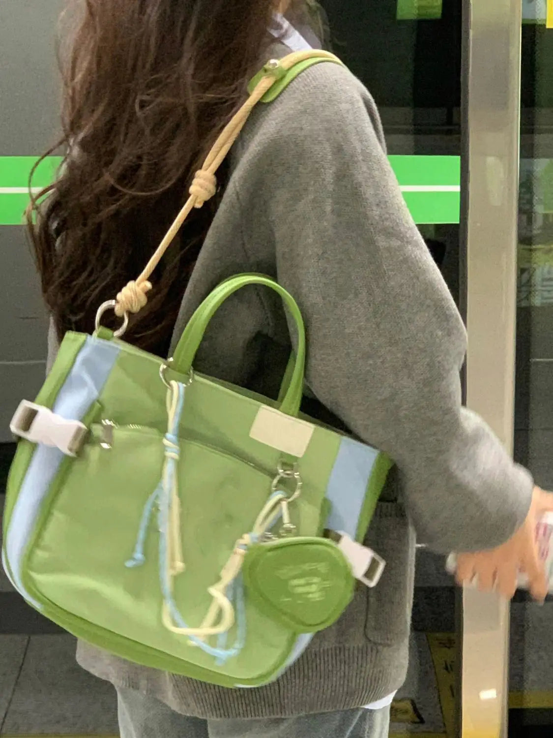 nvxiot - Green Casual Crossbody Bags Women Harajuku Aesthetic Zipper Chic Canvas Hand Bag Purse Female Vintage Messenger Bag Y2k